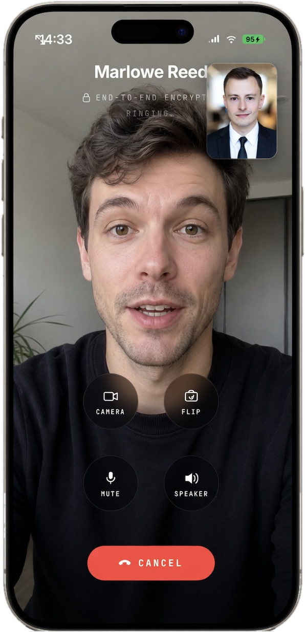 Videollamada cifrada de Qlavis — end-to-end y post-cuántica en cada llamada de audio y vídeo